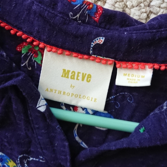 Anthropologie Maeve navy blue and colorful butterfly Blouse size M - Picture 4 of 12